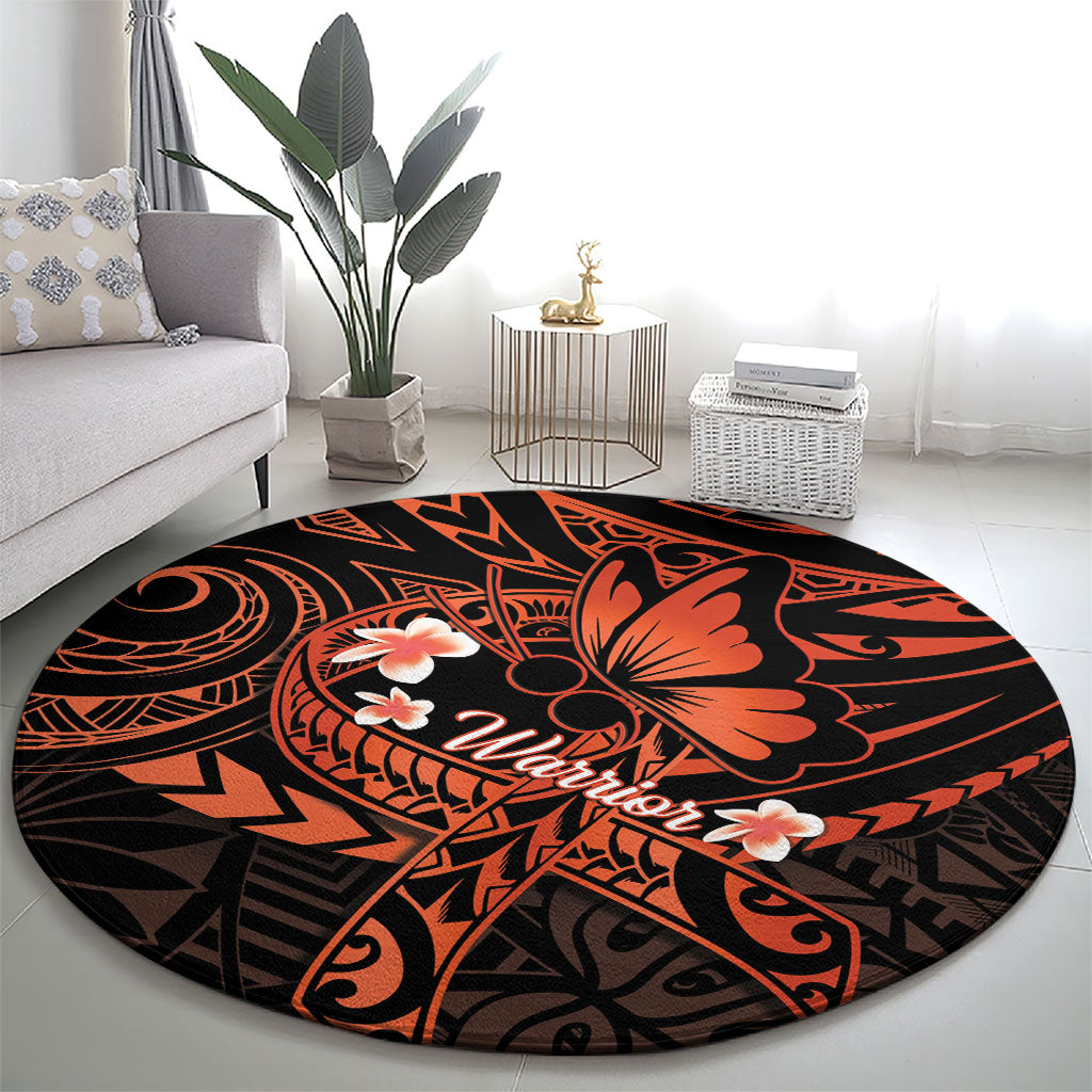 Polynesia Leukemia Warrior Round Carpet Butterfly Polynesian Orange Ribbon