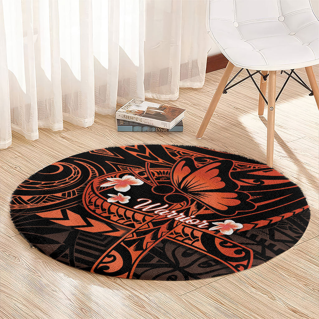 Polynesia Leukemia Warrior Round Carpet Butterfly Polynesian Orange Ribbon