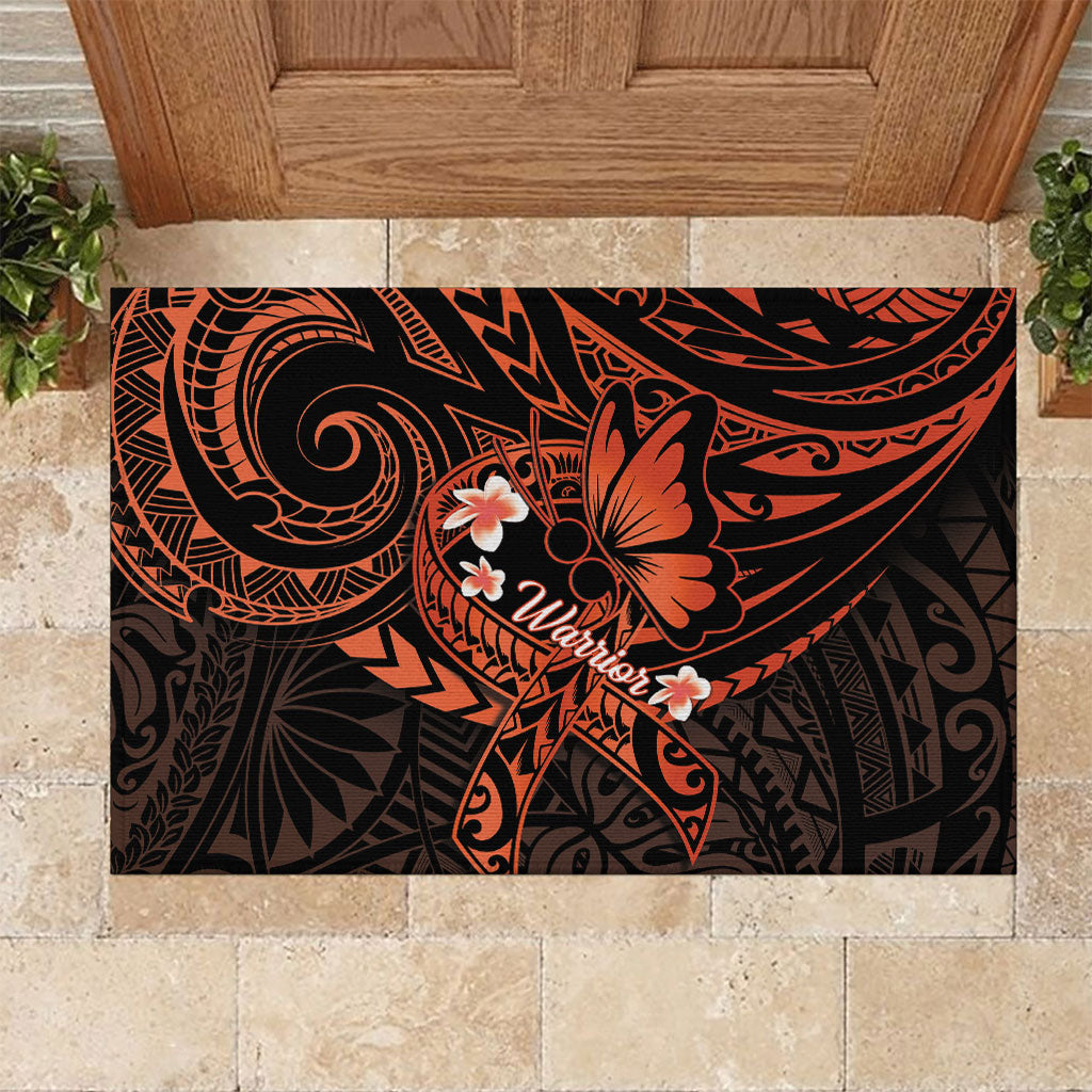 Polynesia Leukemia Warrior Rubber Doormat Butterfly Polynesian Orange Ribbon