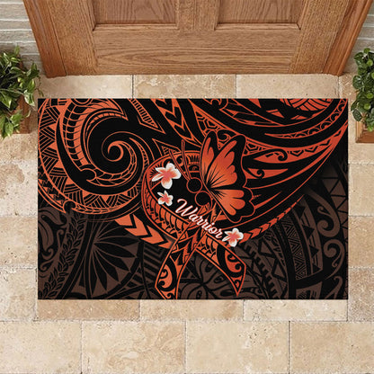 Polynesia Leukemia Warrior Rubber Doormat Butterfly Polynesian Orange Ribbon