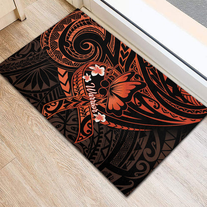 Polynesia Leukemia Warrior Rubber Doormat Butterfly Polynesian Orange Ribbon