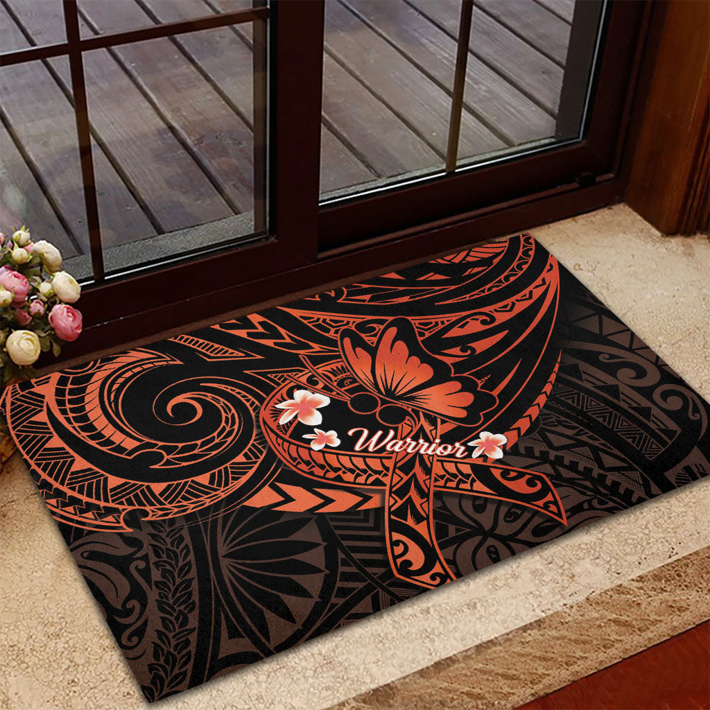 Polynesia Leukemia Warrior Rubber Doormat Butterfly Polynesian Orange Ribbon