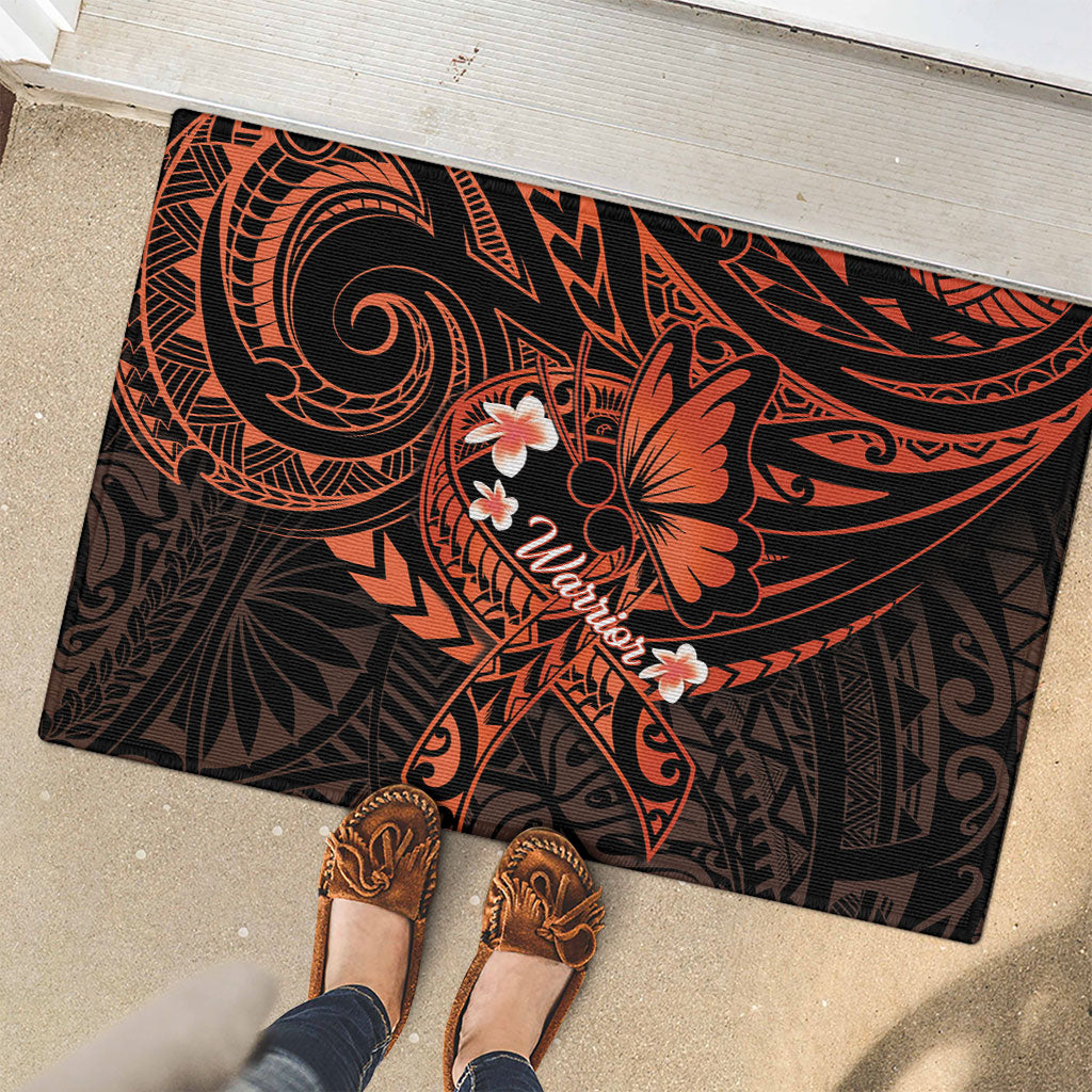 Polynesia Leukemia Warrior Rubber Doormat Butterfly Polynesian Orange Ribbon