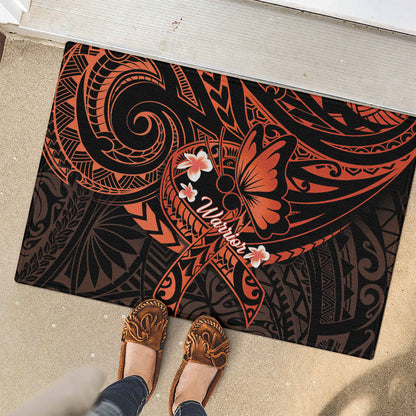 Polynesia Leukemia Warrior Rubber Doormat Butterfly Polynesian Orange Ribbon