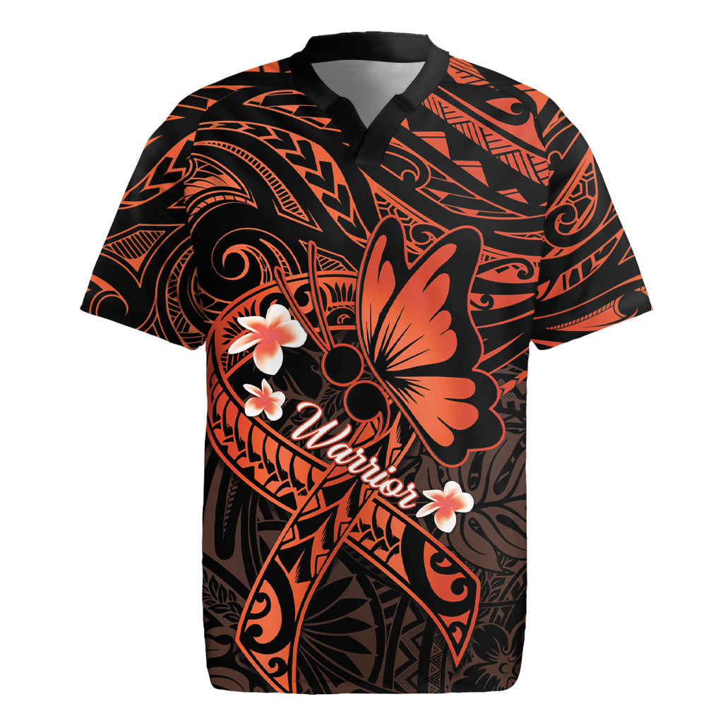 Polynesia Leukemia Warrior Rugby Jersey Butterfly Polynesian Orange Ribbon