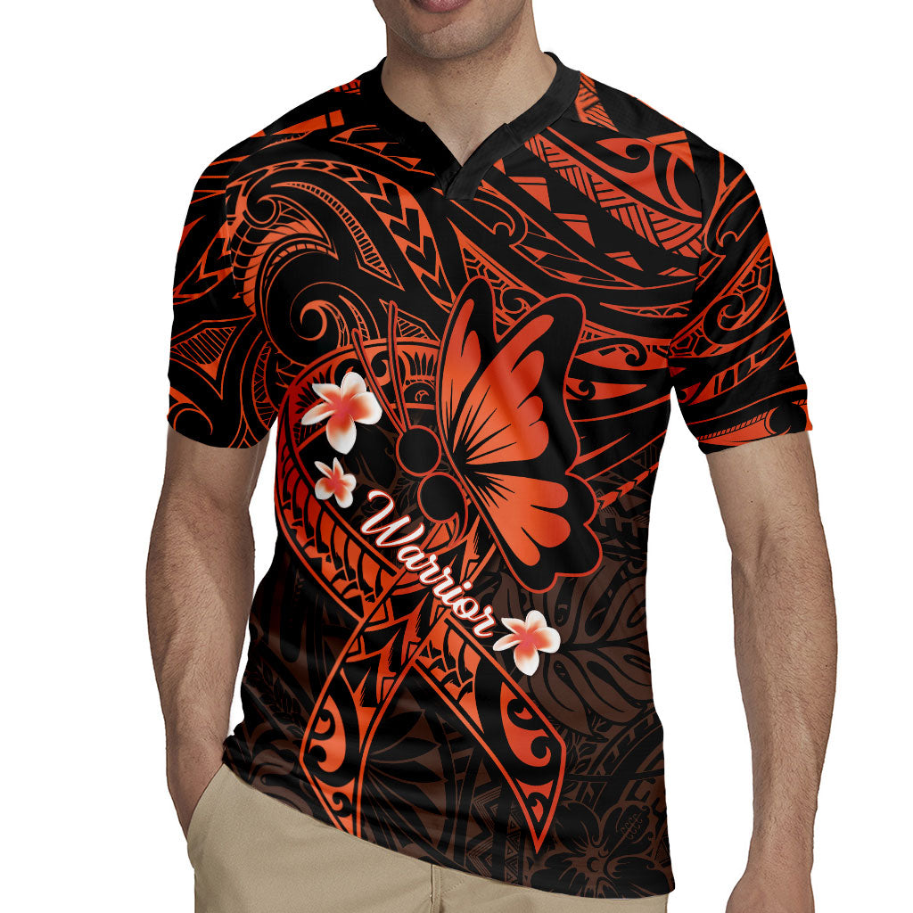 Polynesia Leukemia Warrior Rugby Jersey Butterfly Polynesian Orange Ribbon