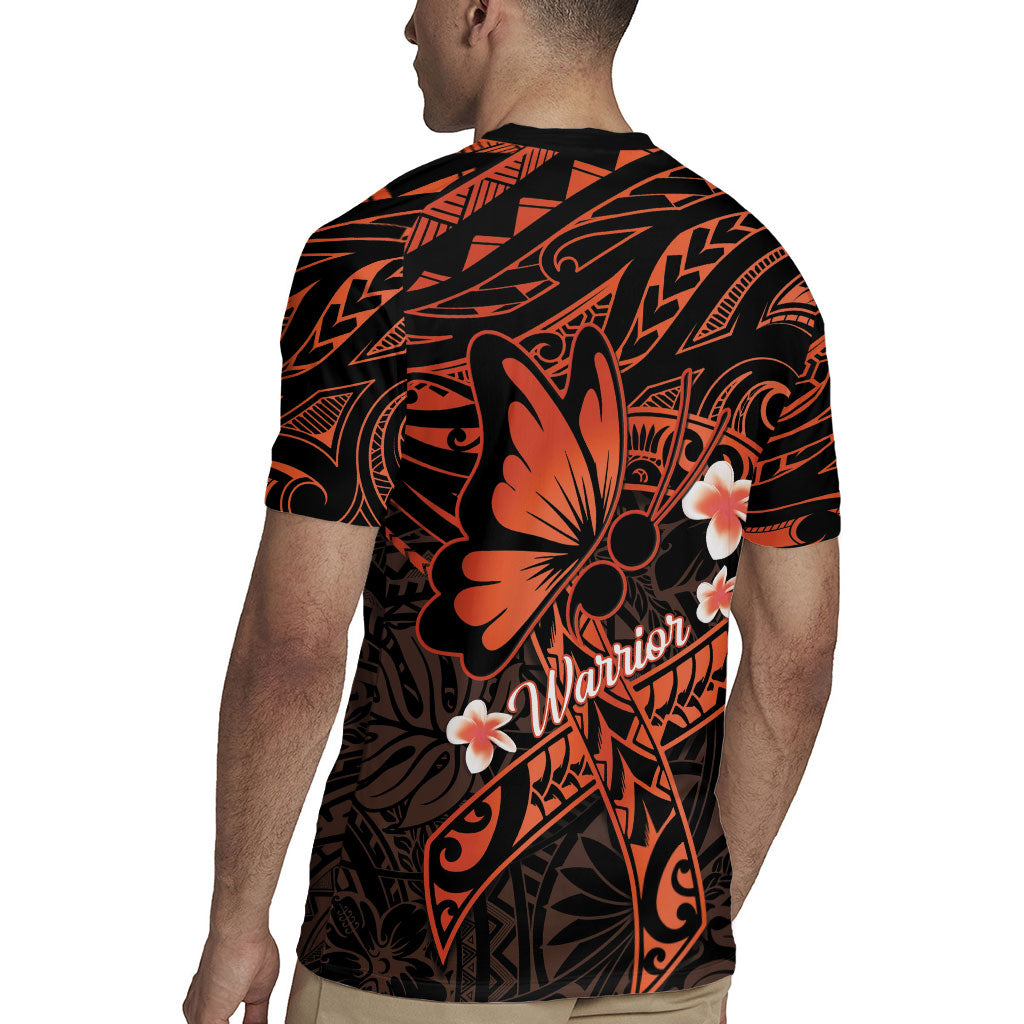 Polynesia Leukemia Warrior Rugby Jersey Butterfly Polynesian Orange Ribbon