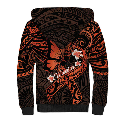 Polynesia Leukemia Warrior Sherpa Hoodie Butterfly Polynesian Orange Ribbon