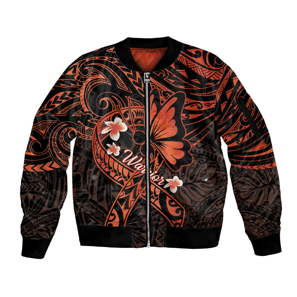 Polynesia Leukemia Warrior Sleeve Zip Bomber Jacket Butterfly Polynesian Orange Ribbon