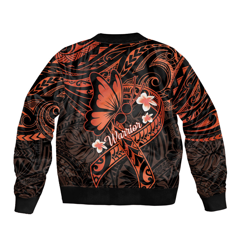 Polynesia Leukemia Warrior Sleeve Zip Bomber Jacket Butterfly Polynesian Orange Ribbon