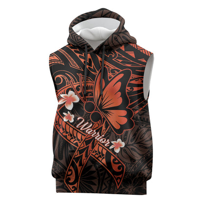 Polynesia Leukemia Warrior Sleeveless Hoodie Butterfly Polynesian Orange Ribbon