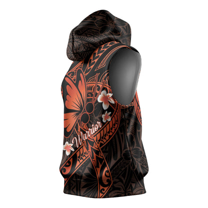 Polynesia Leukemia Warrior Sleeveless Hoodie Butterfly Polynesian Orange Ribbon