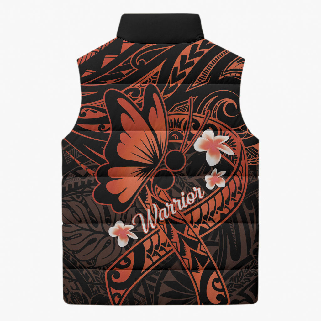 Polynesia Leukemia Warrior Sleeveless Puffer Jacket Butterfly Polynesian Orange Ribbon