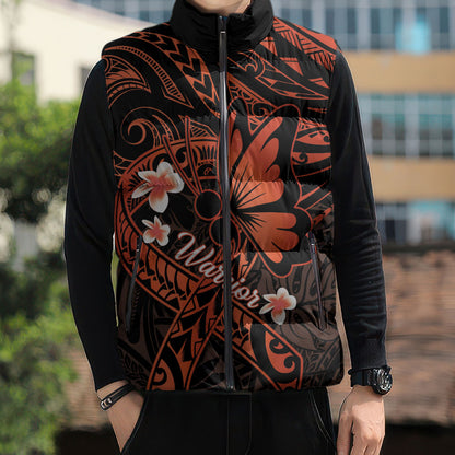 Polynesia Leukemia Warrior Sleeveless Puffer Jacket Butterfly Polynesian Orange Ribbon