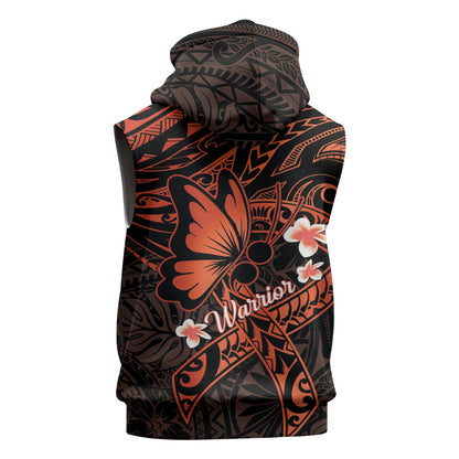 Polynesia Leukemia Warrior Sleeveless Zip Hoodie Butterfly Polynesian Orange Ribbon