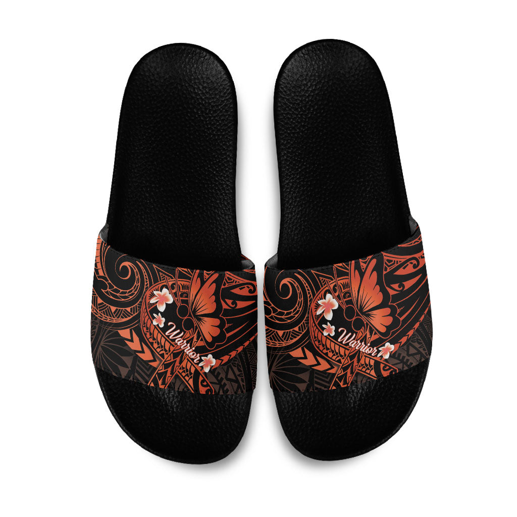 Polynesia Leukemia Warrior Slide Sandals Butterfly Polynesian Orange Ribbon