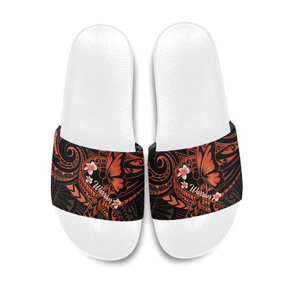 Polynesia Leukemia Warrior Slide Sandals Butterfly Polynesian Orange Ribbon