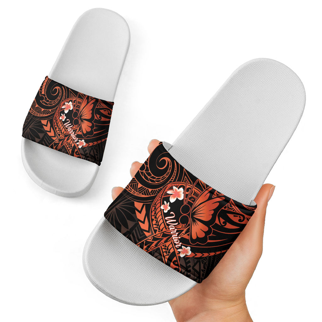 Polynesia Leukemia Warrior Slide Sandals Butterfly Polynesian Orange Ribbon