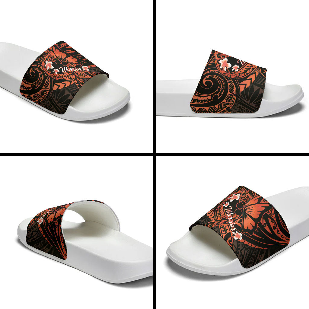 Polynesia Leukemia Warrior Slide Sandals Butterfly Polynesian Orange Ribbon