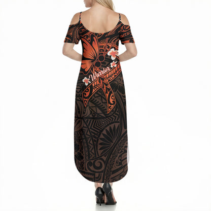 Polynesia Leukemia Warrior Summer Maxi Dress Butterfly Polynesian Orange Ribbon