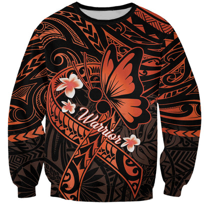 Polynesia Leukemia Warrior Sweatshirt Butterfly Polynesian Orange Ribbon