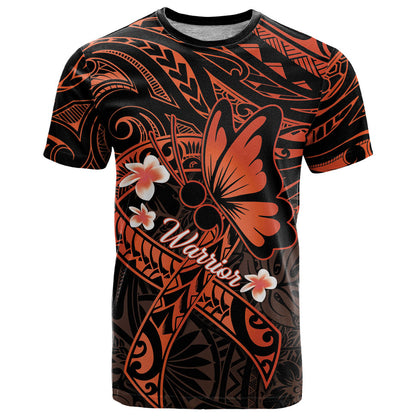 Polynesia Leukemia Warrior T Shirt Butterfly Polynesian Orange Ribbon