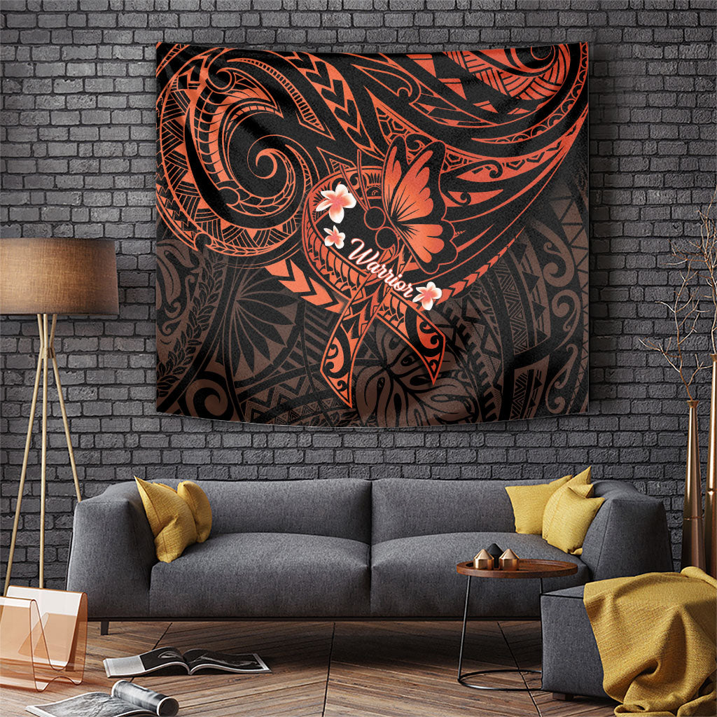 Polynesia Leukemia Warrior Tapestry Butterfly Polynesian Orange Ribbon