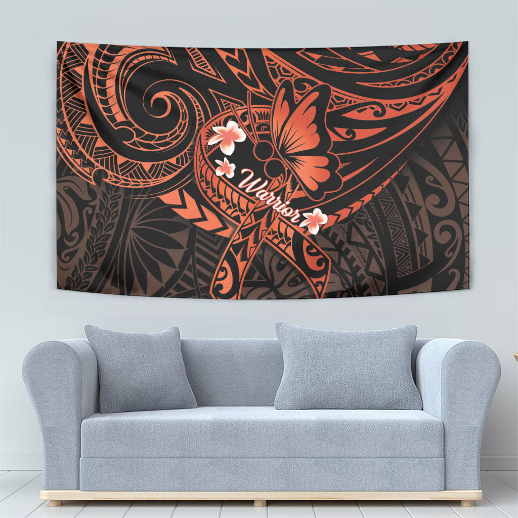 Polynesia Leukemia Warrior Tapestry Butterfly Polynesian Orange Ribbon