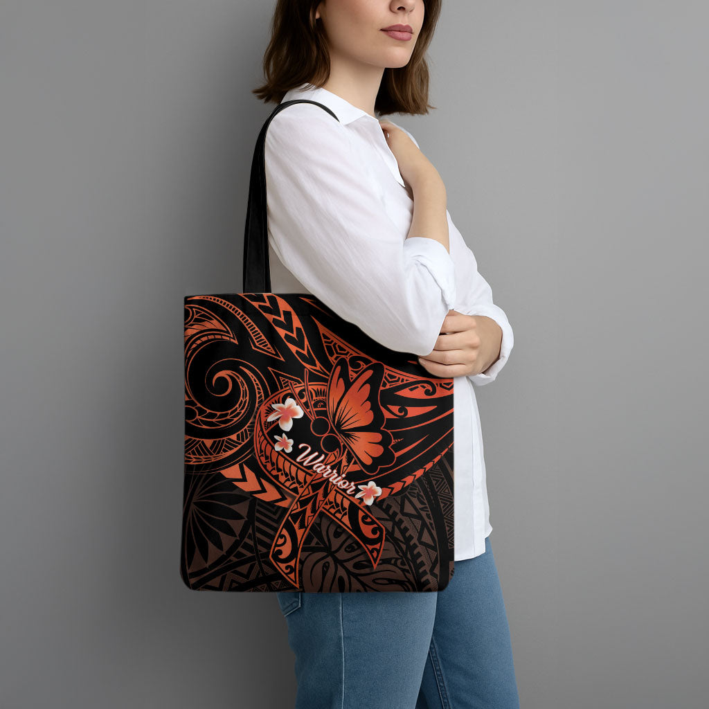 Polynesia Leukemia Warrior Tote Bag Butterfly Polynesian Orange Ribbon
