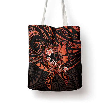 Polynesia Leukemia Warrior Tote Bag Butterfly Polynesian Orange Ribbon