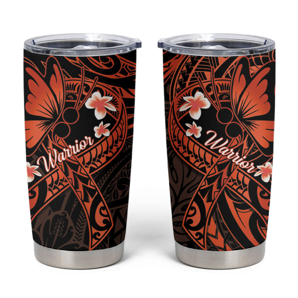 Polynesia Leukemia Warrior Tumbler Cup Butterfly Polynesian Orange Ribbon