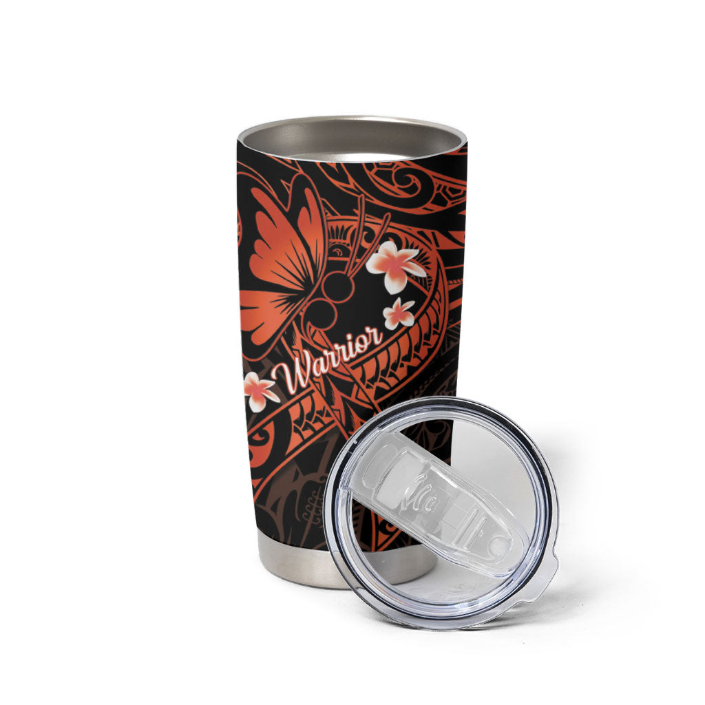 Polynesia Leukemia Warrior Tumbler Cup Butterfly Polynesian Orange Ribbon