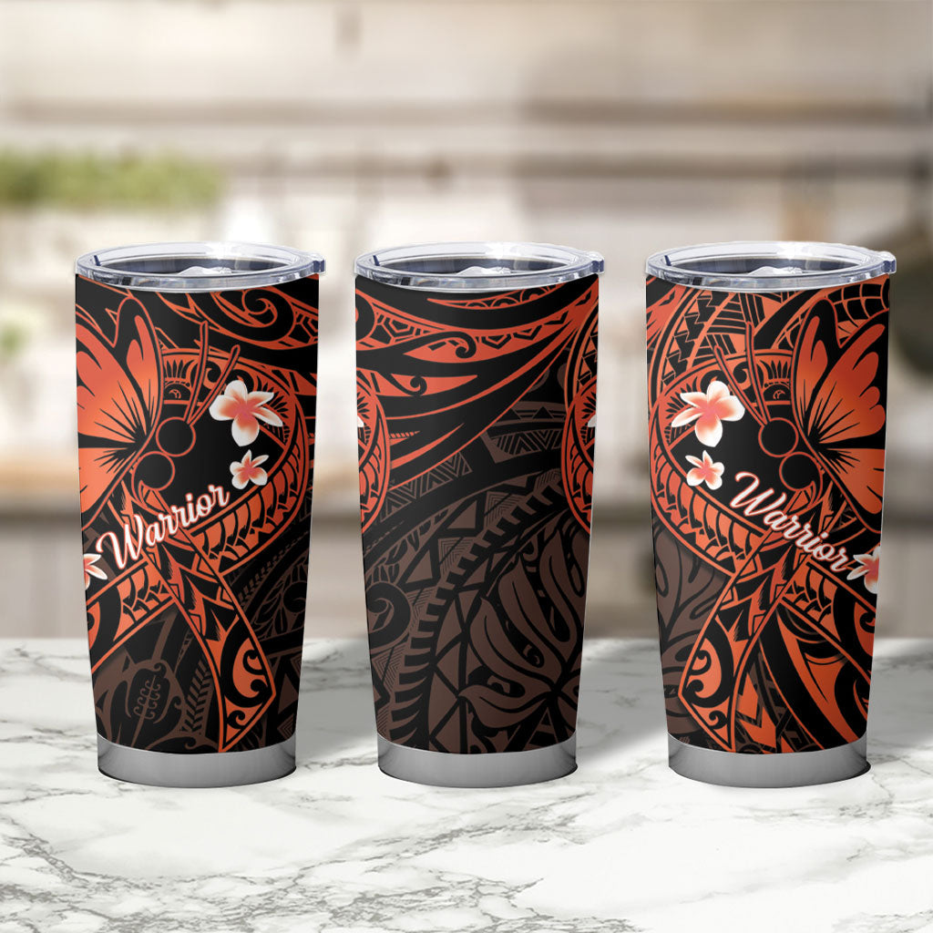 Polynesia Leukemia Warrior Tumbler Cup Butterfly Polynesian Orange Ribbon
