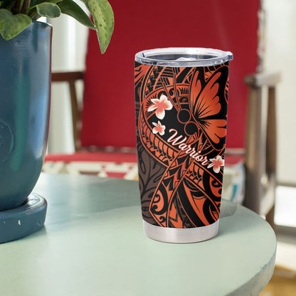 Polynesia Leukemia Warrior Tumbler Cup Butterfly Polynesian Orange Ribbon
