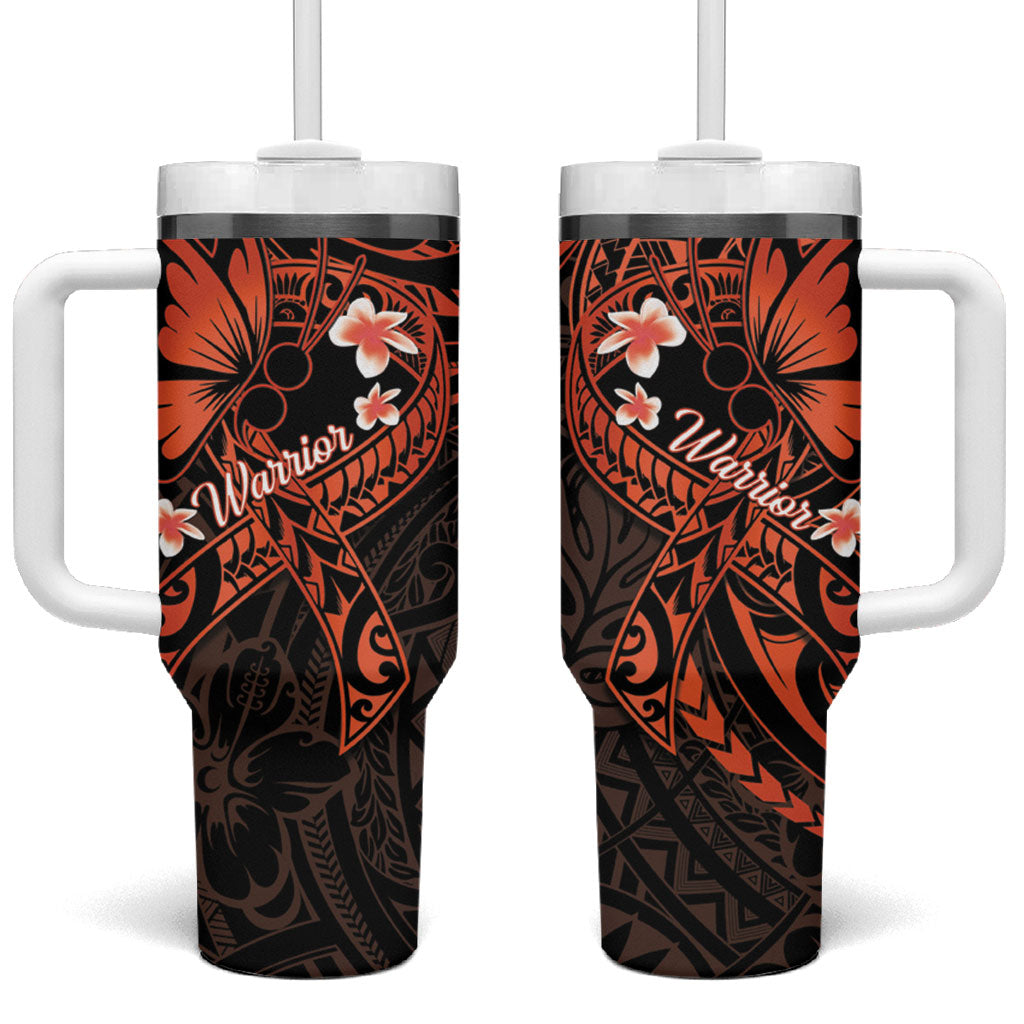 Polynesia Leukemia Warrior Tumbler With Handle Butterfly Polynesian Orange Ribbon