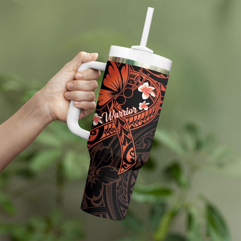 Polynesia Leukemia Warrior Tumbler With Handle Butterfly Polynesian Orange Ribbon