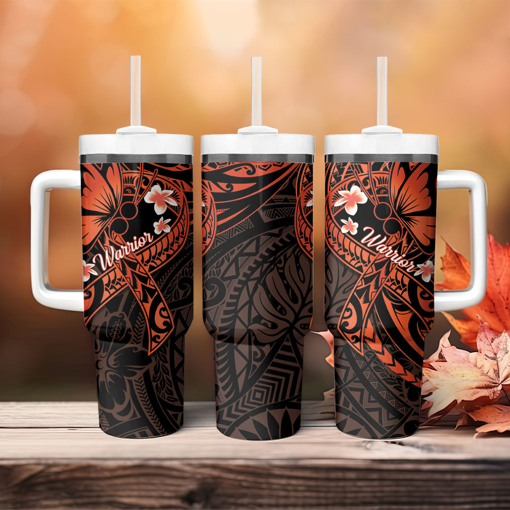 Polynesia Leukemia Warrior Tumbler With Handle Butterfly Polynesian Orange Ribbon