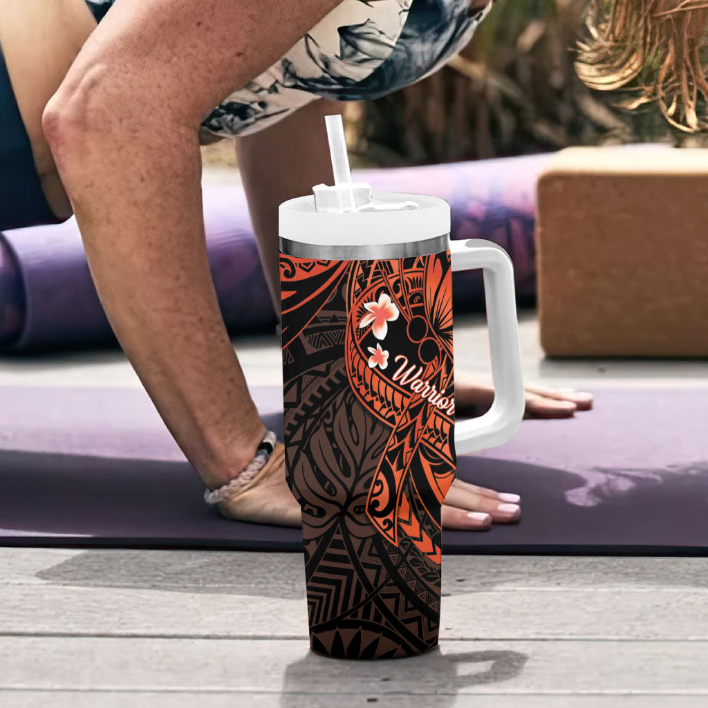 Polynesia Leukemia Warrior Tumbler With Handle Butterfly Polynesian Orange Ribbon