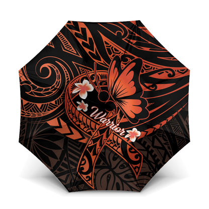Polynesia Leukemia Warrior Umbrella Butterfly Polynesian Orange Ribbon