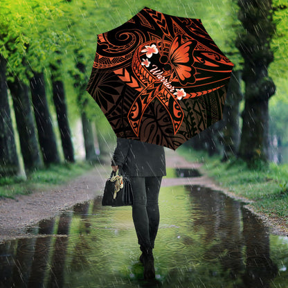 Polynesia Leukemia Warrior Umbrella Butterfly Polynesian Orange Ribbon