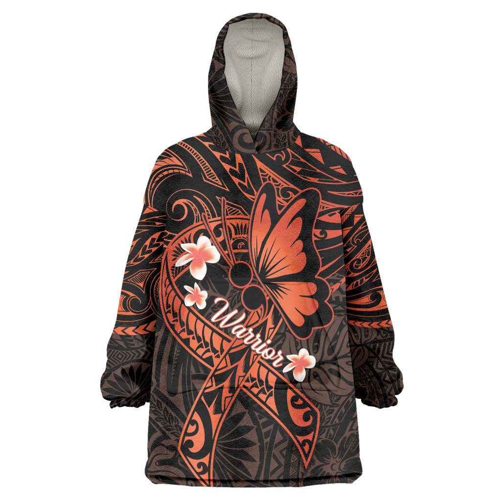 Polynesia Leukemia Warrior Wearable Blanket Hoodie Butterfly Polynesian Orange Ribbon