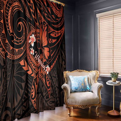 Polynesia Leukemia Warrior Window Curtain Butterfly Polynesian Orange Ribbon