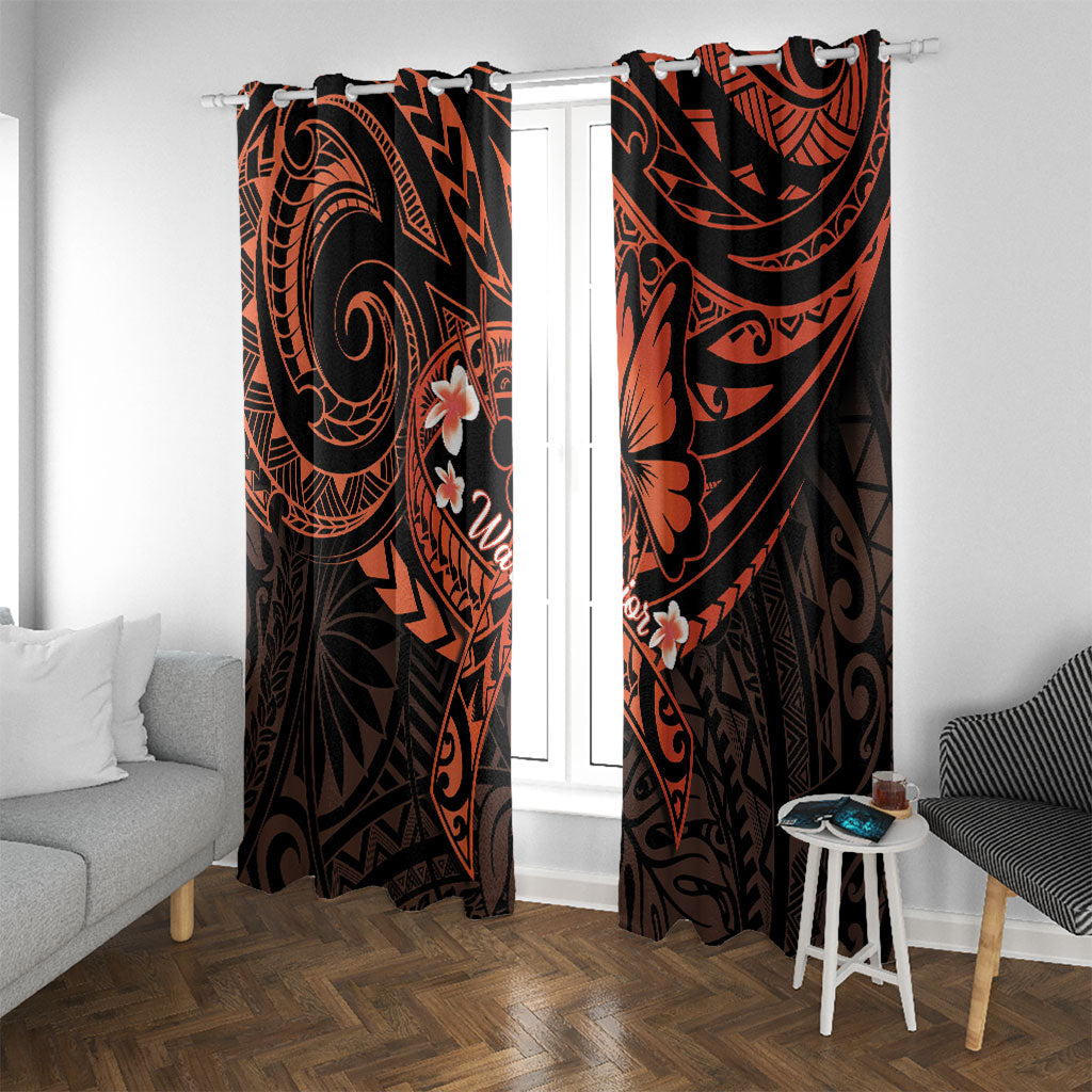 Polynesia Leukemia Warrior Window Curtain Butterfly Polynesian Orange Ribbon