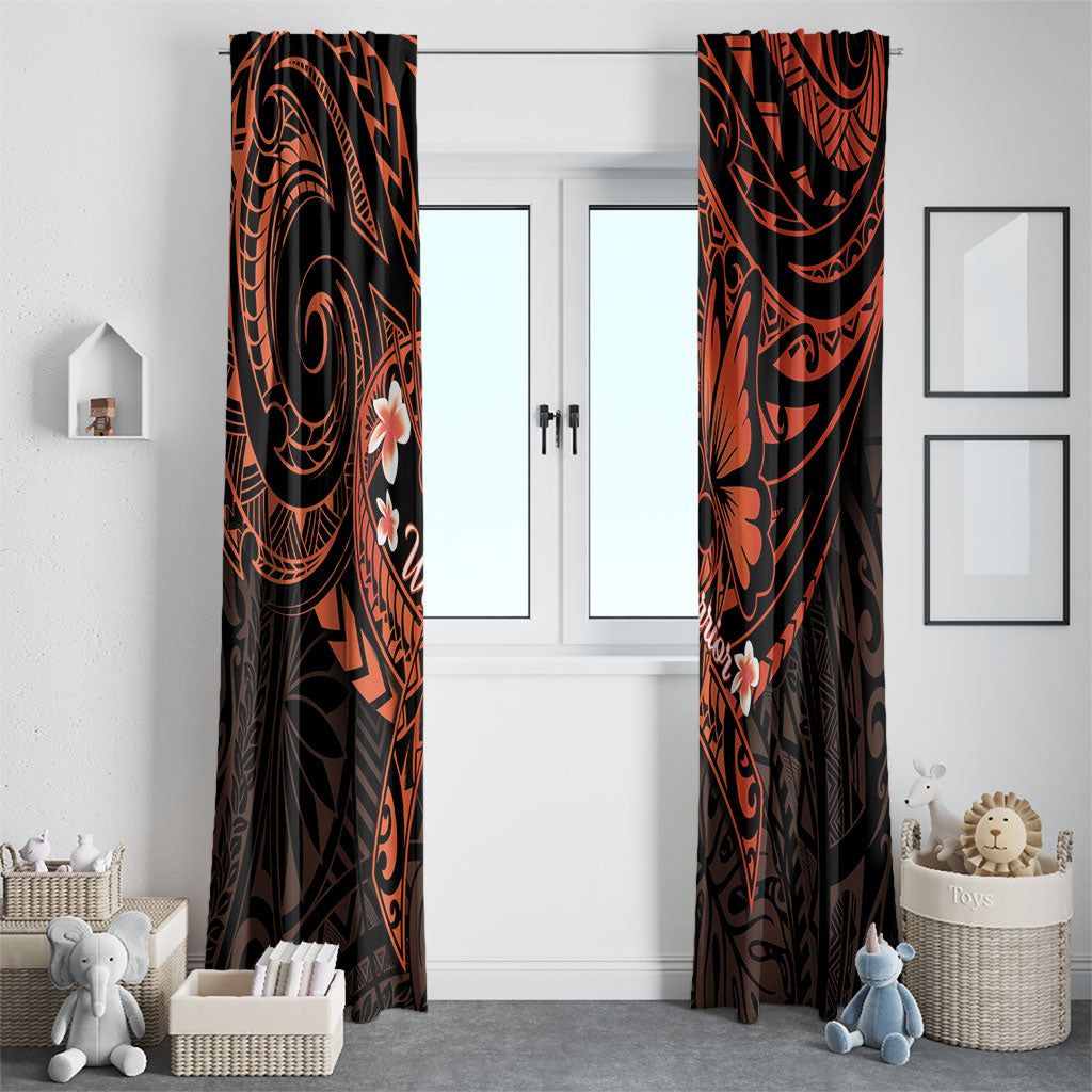 Polynesia Leukemia Warrior Window Curtain Butterfly Polynesian Orange Ribbon