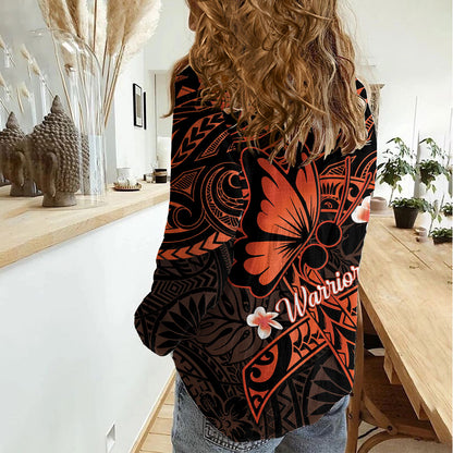 Polynesia Leukemia Warrior Women Casual Shirt Butterfly Polynesian Orange Ribbon