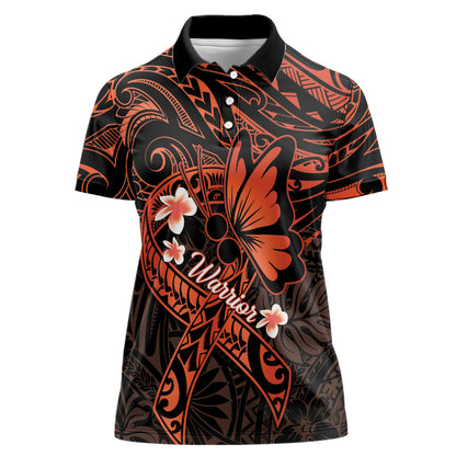 Polynesia Leukemia Warrior Women Polo Shirt Butterfly Polynesian Orange Ribbon