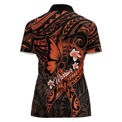 Polynesia Leukemia Warrior Women Polo Shirt Butterfly Polynesian Orange Ribbon