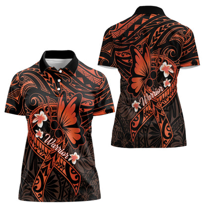 Polynesia Leukemia Warrior Women Polo Shirt Butterfly Polynesian Orange Ribbon