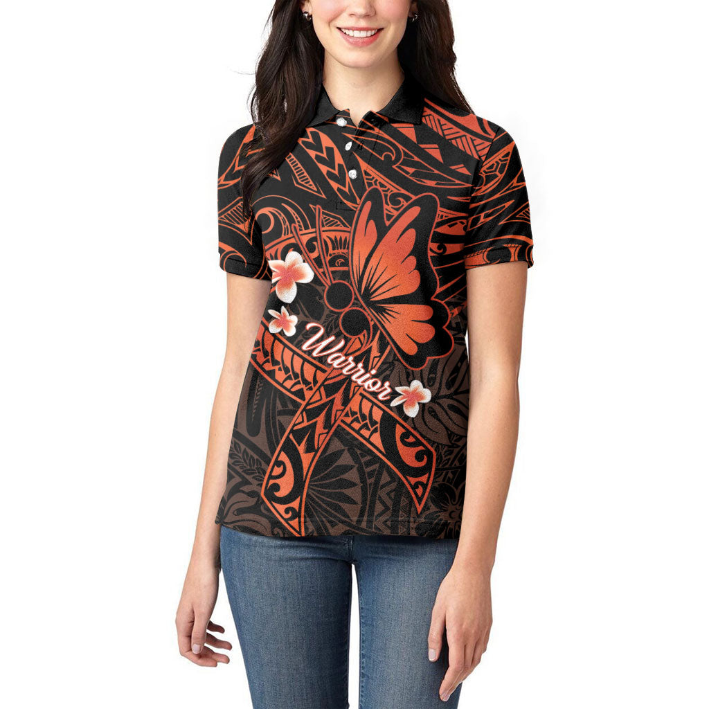 Polynesia Leukemia Warrior Women Polo Shirt Butterfly Polynesian Orange Ribbon