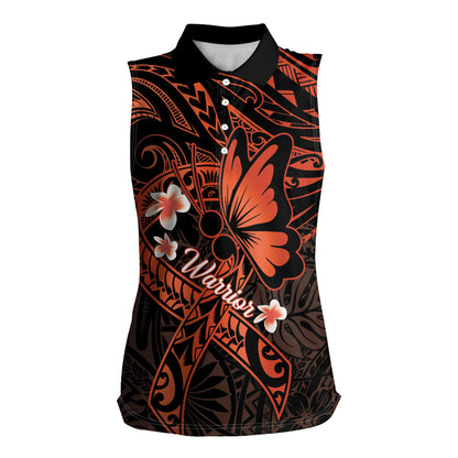 Polynesia Leukemia Warrior Women Sleeveless Polo Shirt Butterfly Polynesian Orange Ribbon